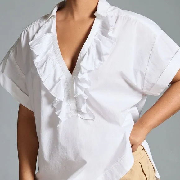 Anthropologie Pilcro Short-Sleeved Ruffle Blouse - Picture 5 of 8